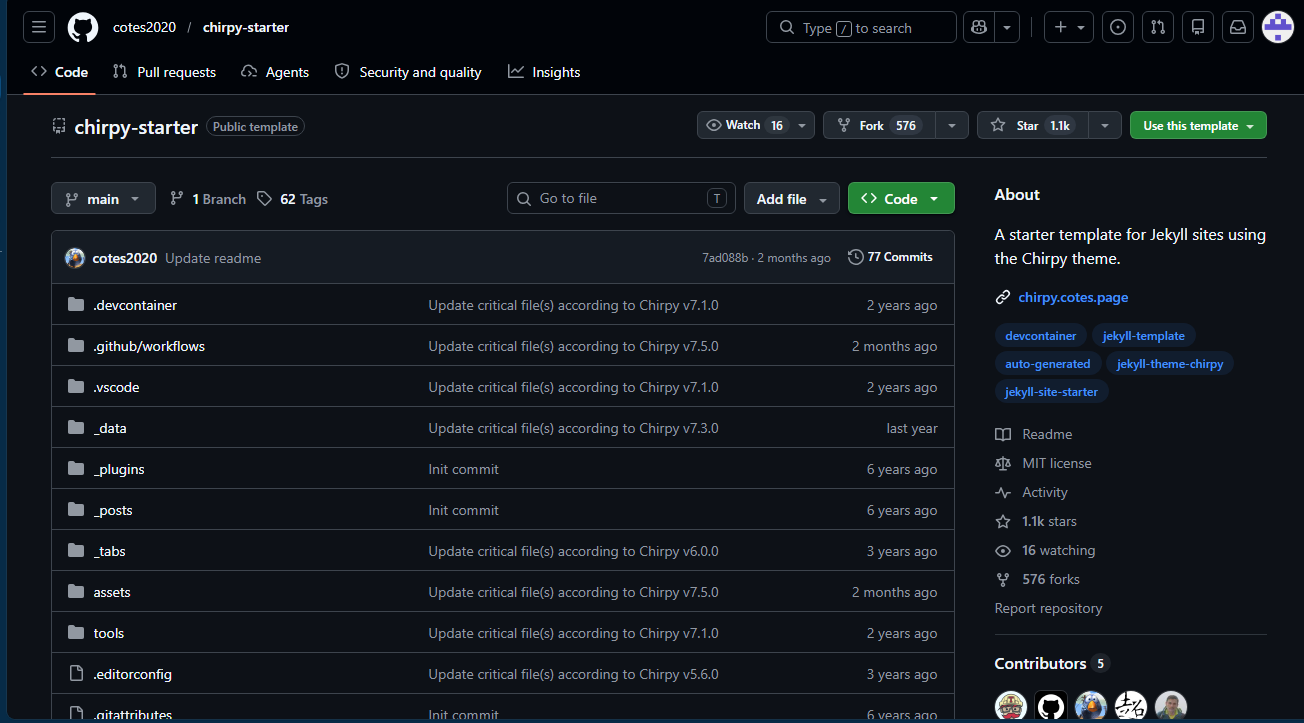 Giao diện Theme Chirpy